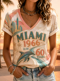 Women's V-Neck Off-Shoulder Short-Sleeved T-Shirt