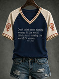 Women's RIP Retro Feminist Icon Printed V-neck T-shirt