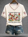 Women's Feminist Quote Print V-Neck Short Sleeve T-shirt