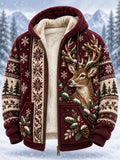 Men's Nordic Forest Animals Fleece-Lined Hooded Jacket