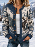 Women's Winter Moose Print Casual Cardigan