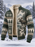 Men's Winter Moose Print Casual Composite Fleece Jacket