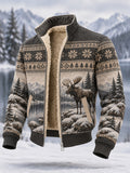 Men's Winter Moose Print Casual Composite Fleece Jacket