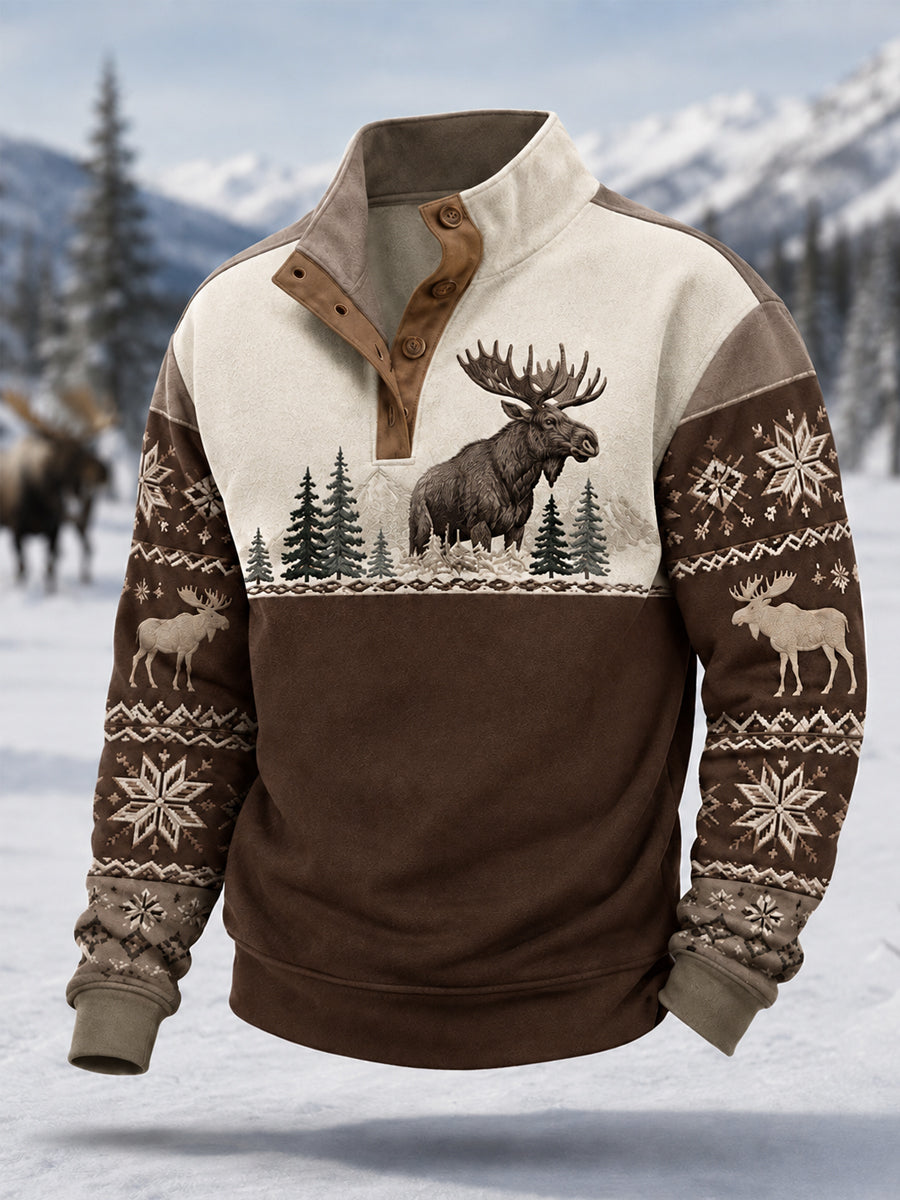 Men's Winter Moose Print Casual Pullover