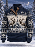 Men's Nordic Forest Animals Four-Button Hoodie