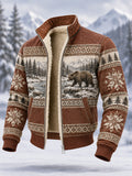Men's Winter Snow Bear Print Casual Composite Fleece Jacket