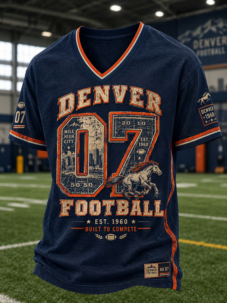 Men's American Rugby Printed V-neck T-shirt