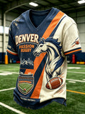 Men's American Rugby Printed V-neck T-shirt