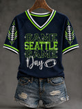 Women's Seattle Football Gameday Gift For Football Fans V-Neck Short Sleeve T-shirt