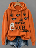 Women's Don't Boo Vote Halloween Ghost Print Cozy Hoodie
