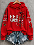 Women's Red Friday Printed Casual Hoodie