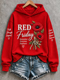Women's Red Friday Printed Casual Hoodie