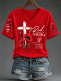 Women's Red Friday Printed Casual T-Shirt