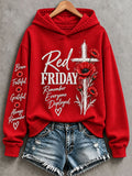 Women's Red Friday Printed Casual Hoodie