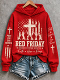 Women's Red Friday Printed Casual Hoodie