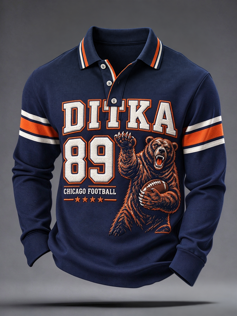 Men's Chicago Football Lover Da Coach Legend Printed long sleeve polo