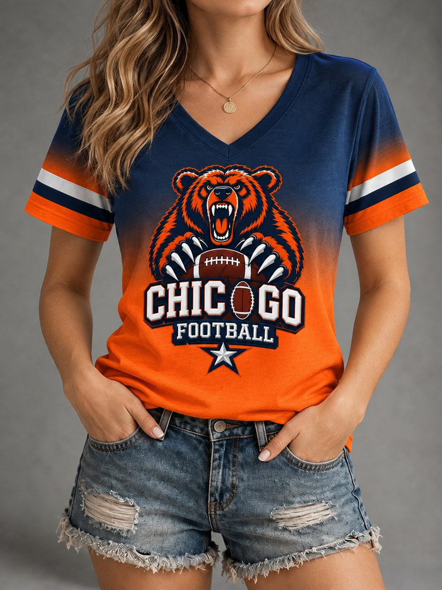 Women's Men's Football Gameday Gift For Football Fans Casual V-Neck Tee