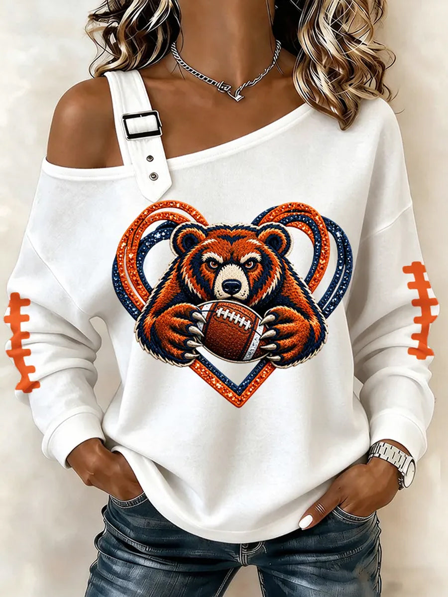 Women's Football Gameday Gift For Football Fans Casual Off-Shoulder Sweatshirt