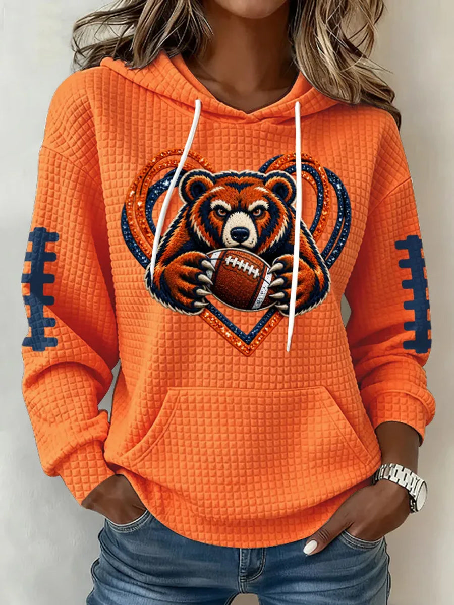 Women's Football Gameday Gift For Football Fans Casual Waffle Hoodie